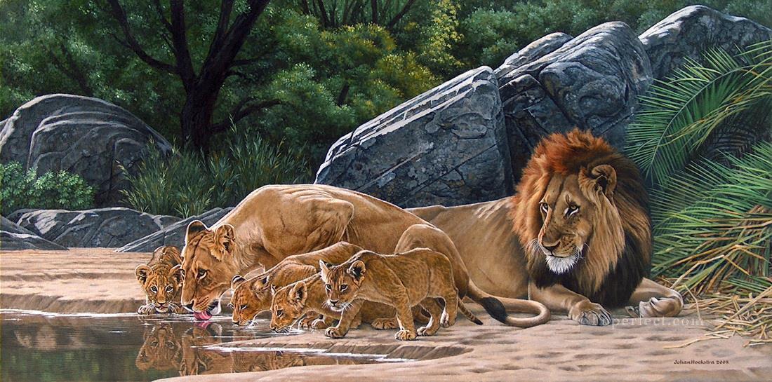 lion fierté de boire Peintures à l'huile